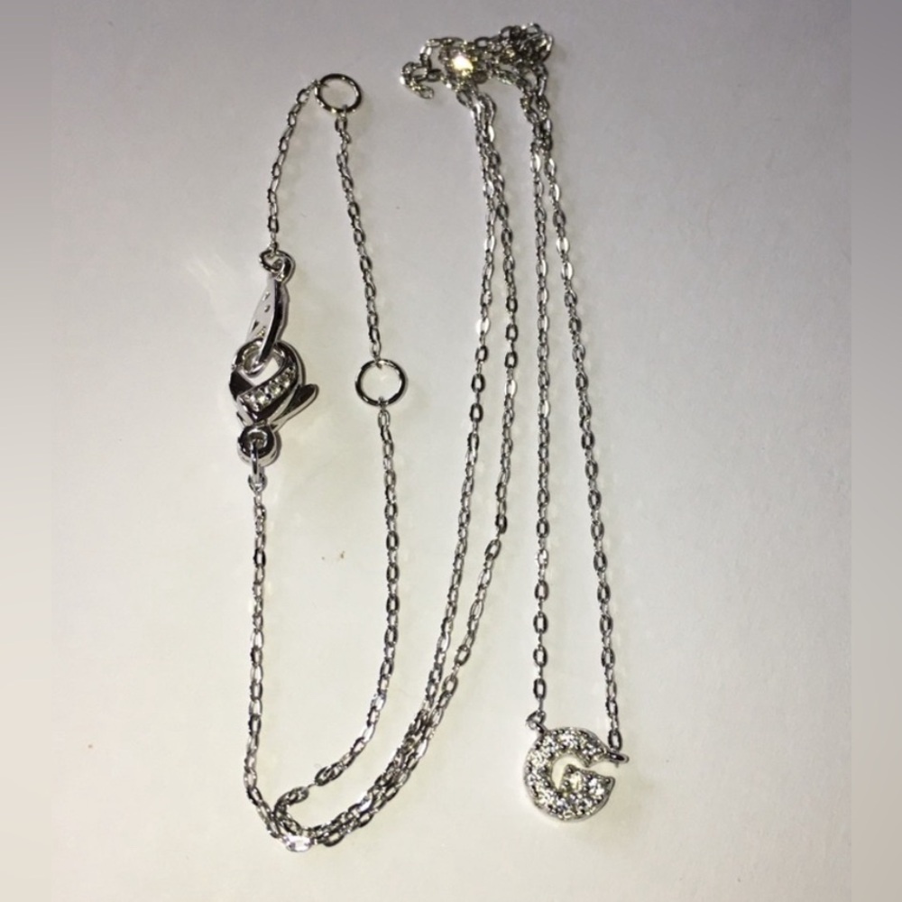 Silver Faux Diamond Letter G Initial Necklace